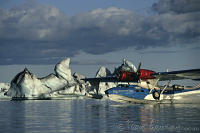 Iceland, Jokulsarlon lake, Catalina hydroplane landing amids icebergs  Peter Stuyvesant Travel Odyssey 1993/1994.