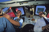 Brazil. Fernando de Noronha. Catalina PBY-5A hydroplane. Pilot Paul Warren Wilson and photographer Frans Lemmens being the co-pilot for a moment while crossing the Atlantic Ocean. Peter Stuyvesant Travel Odyssey 1993/1994.